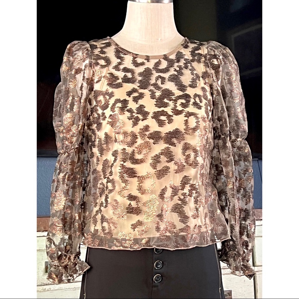 Anthropologie Eva Franco Leopard Ruched Blouse Top XSP